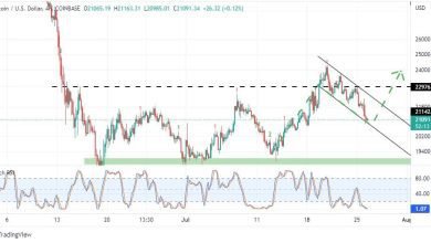 يتذبذب سعر البيتكوين إلى ما يزيد عن 21000 دولار