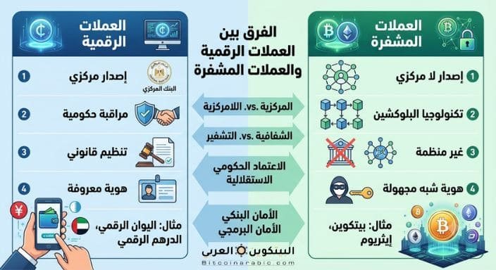 الفرق بين العملات الرقمية والعملات المشفرة